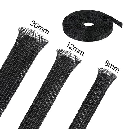 3 m/9,85 Fuß PET erweiterbarer geflochtener Schlauch, flexible Drahtgeflechthülle, schwarz, für TV-Audio-PC-Kabel, schützt vor Kauen von Haustieren