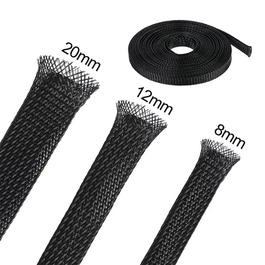 3 m/9,85 Fuß PET erweiterbarer geflochtener Schlauch, flexible Drahtgeflechthülle, schwarz, für TV-Audio-PC-Kabel, schützt vor Kauen von Haustieren