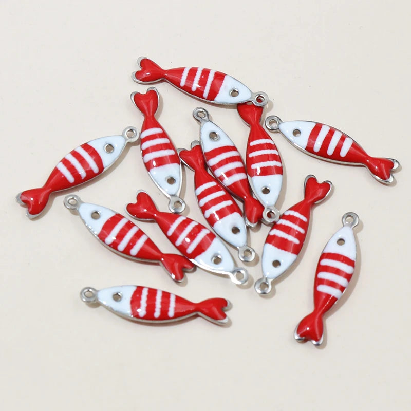 20 Stück 18x5mm Emaille gestreifte Fisch Charms Anhänger Edelstahl DIY Schmuckherstellung Zubehör für Ohrringe Halskette Schlüsselanhänger