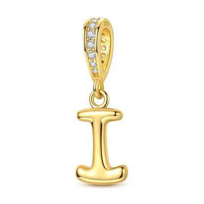 Golden Series Funkelnder Elefanten-Anhänger aus 925er-Sterlingsilber und 26 englische Alphabet-Anhänger, passend für Armbänder, exquisites Geschenk