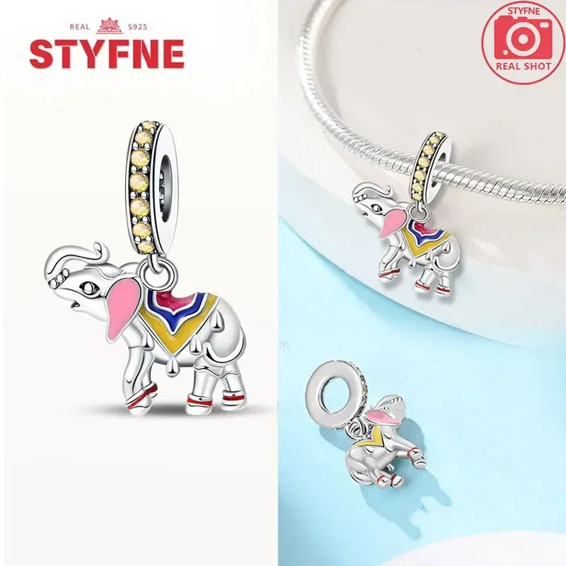 Silber 925 Gold Pyramide Mumie Doppel Charm Elefant Perlen passen Original Armband DIY edlen Schmuck Zubehör für Frauen Geschenke