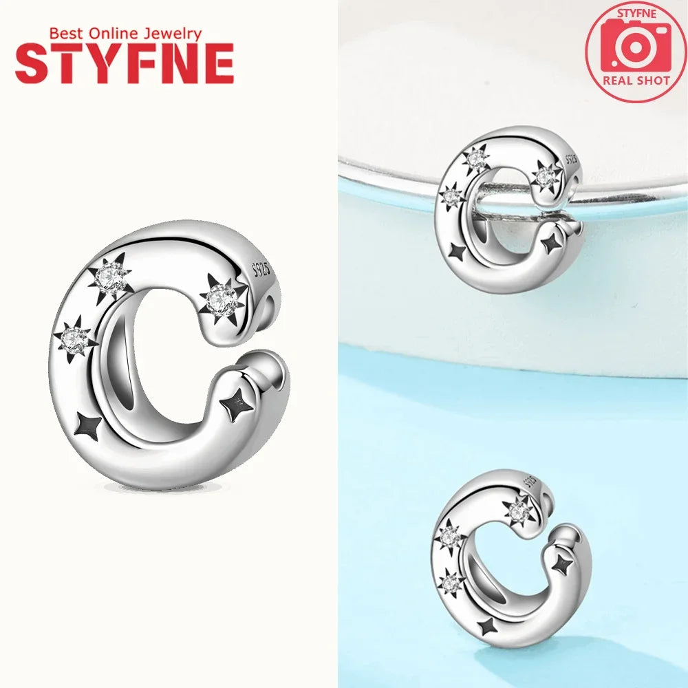 Charms aus 925er Silber, Buchstaben-Serie, Sternenlicht-Buchstaben, glänzende Zirkon-Perlen, passend für Armbänder, Zubehör, Schmuckherstellung, edler Schmuck, Geschenk