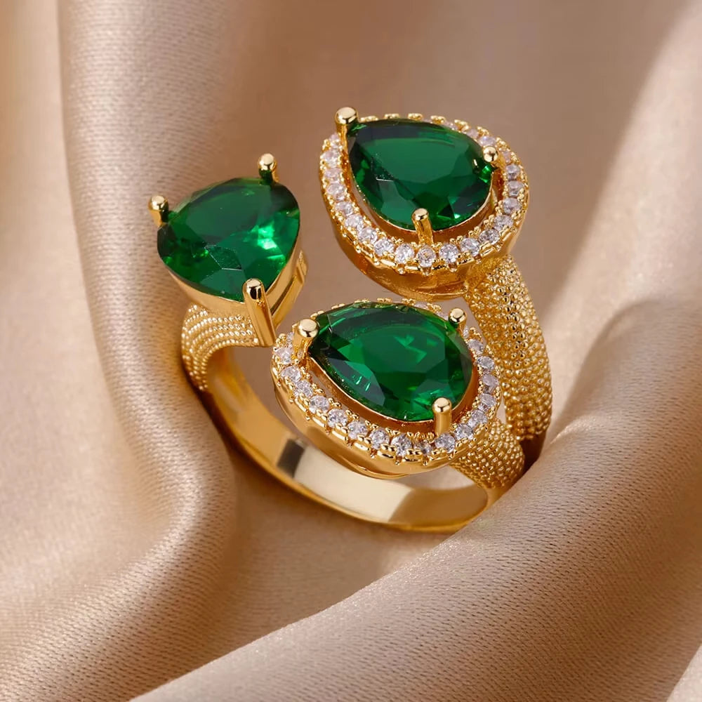 Luxus Edelstahl Ringe Vergoldet Bunte Stein Zirkon Kristall Herz Ring Für Frauen Hochzeit Boho Schmuck Weihnachtsgeschenk