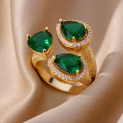 Luxus Edelstahl Ringe Vergoldet Bunte Stein Zirkon Kristall Herz Ring Für Frauen Hochzeit Boho Schmuck Weihnachtsgeschenk