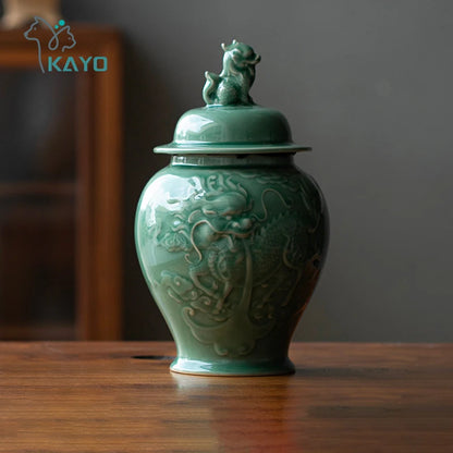 Large handmade pet urn, ceramic hand knife carving process urn for dogs, knife-engraved texture design, special craftsman