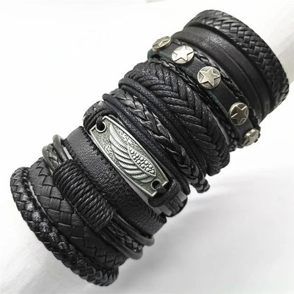 10 Pcs/Set Black Wrap Woven New Fashion Handmade Men Bracelets Male Women Leather Bracelets Men Bangle Wholesale Jewelry Gift