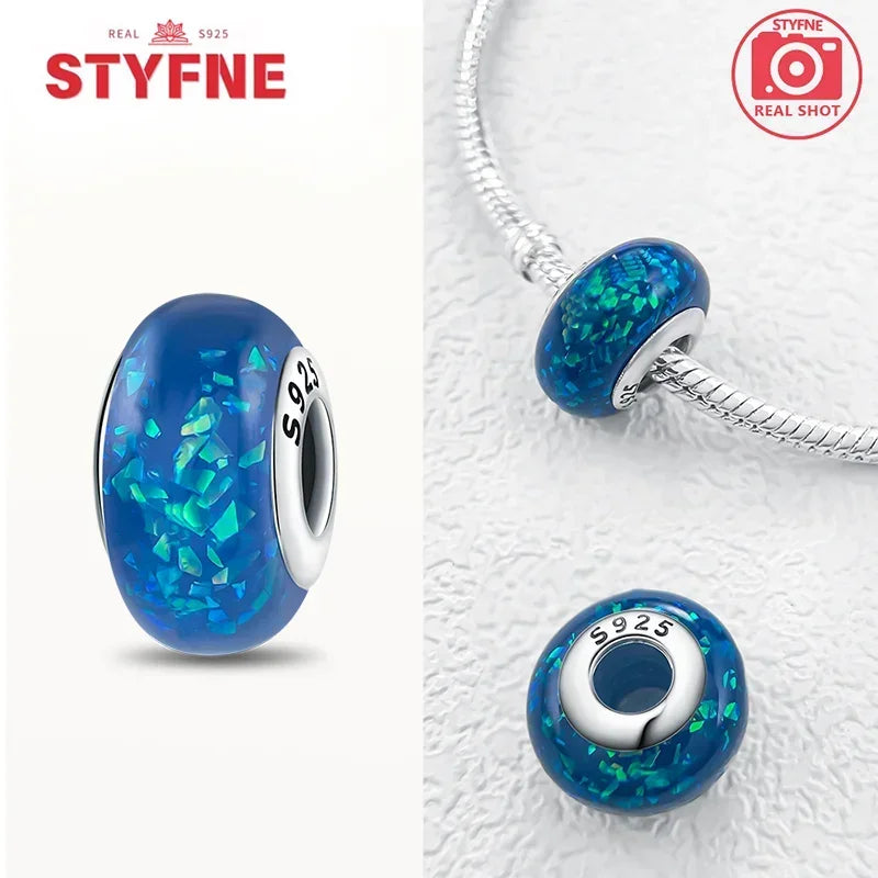Echtes Sterlingsilber 925, Blumen-Charms, Glas, neue Original-Perle, bunt, Murano, passend für Original-Armbänder, DIY für Frauen, Schmuck, Geschenke