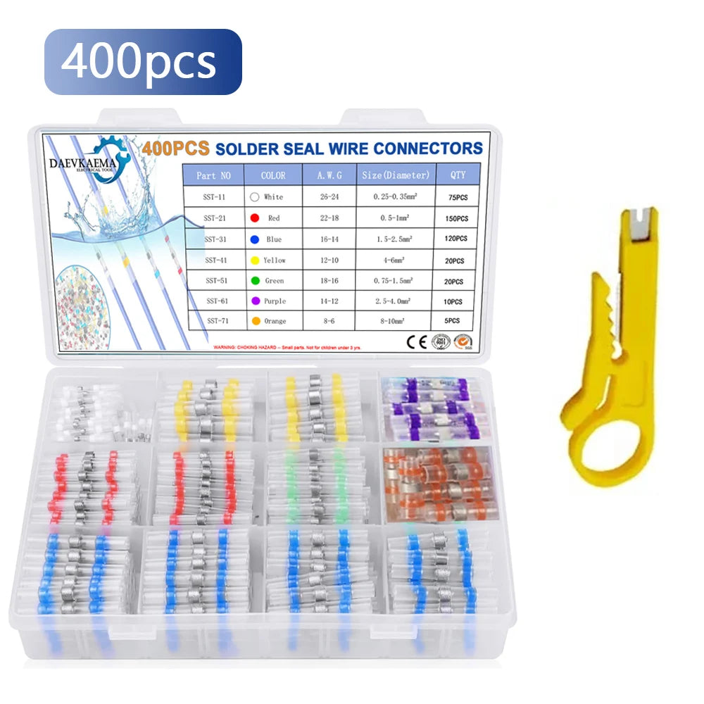 50–500 Stück Lötdichtungs-Drahtverbinder, Schrumpfschlauch, isoliertes Anschlüsse-Set mit 300 W Heißluftpistole, Automotive Marine