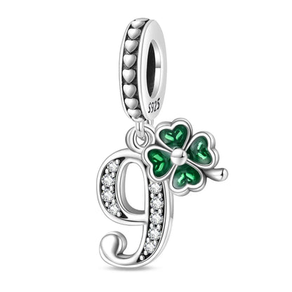 Glücksbringer aus 925er-Sterlingsilber mit vierblättrigem Kleeblatt, Hufeisenkrabbe, Marienkäfer-Zahlen-Charm, passend für DIY-Armbänder, Halsketten, Gesundheit, Glücksgeschenke