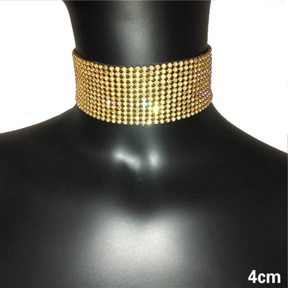 FestivalQueen Luxus-Halsband mit glitzernden Strasssteinen für Damen, breite Kragenkette, Promi-Schmuck, Geschenke, Bar, Nachtclub 2024