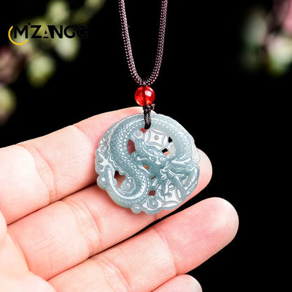 Natürlicher Jadeit Blue Water Business Wohlstand durch den Reichtum des Drachen Anhänger Mode Männer und Frauen Glücksamulett Geschenke