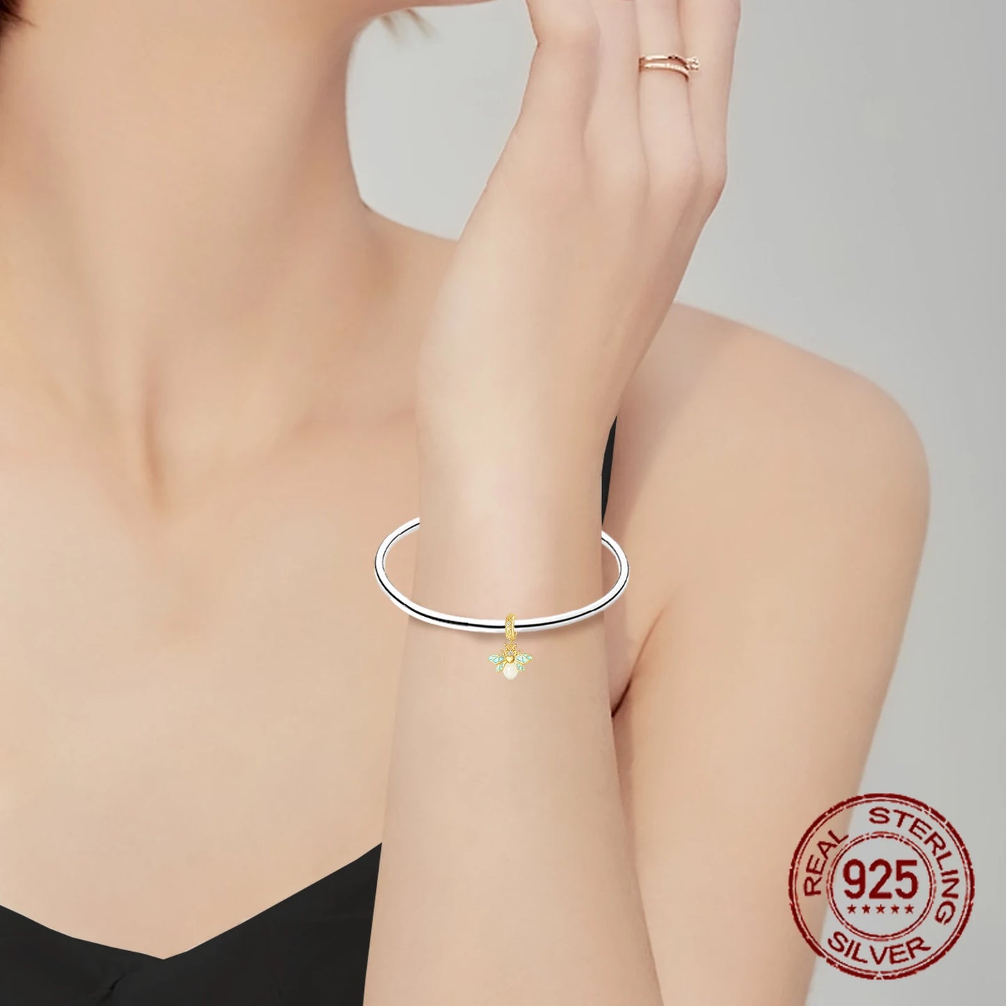 Leuchtender baumelnder Charm mit Frühlingsthema, 925er Sterlingsilber, Biene-Honeypot-Anhänger für Armband, Halskette, DIY-Charms, Schmuck