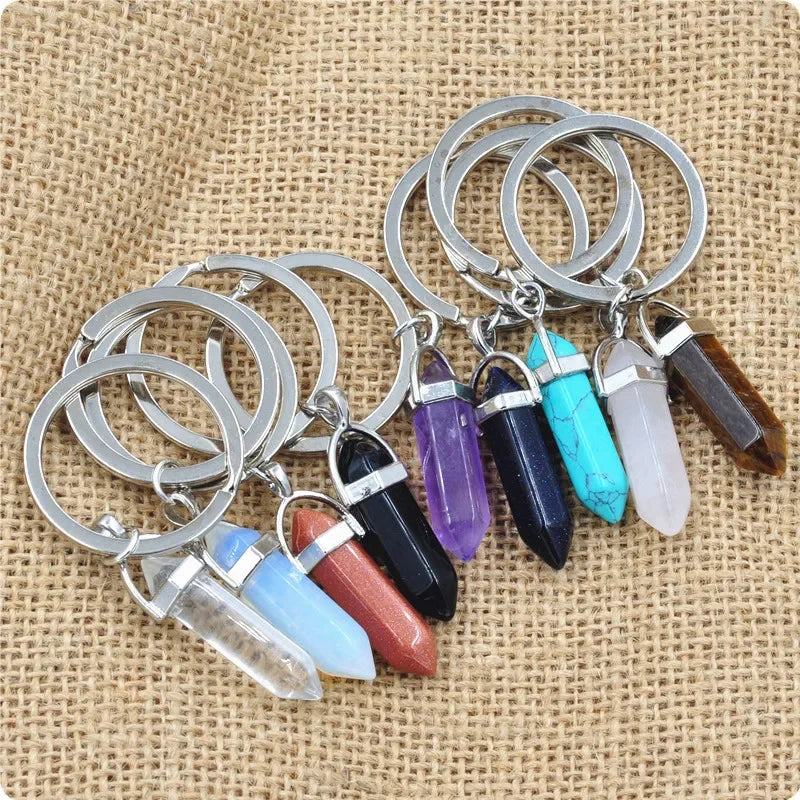 20 stücke Natürliche Stein Kristall Quarz Schlüsselbund Frauen Männer Handtasche Hangle Auto Schlüssel Halter Raw Mineral Stein Schlüsselring Schmuck