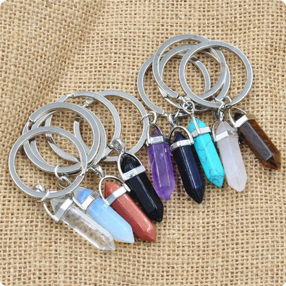 20 stücke Natürliche Raue Rohstein Kristall Quarz Schlüsselbund Frauen Männer Handtasche Hangle Auto Schlüssel Halter Raw Mineral Stein Schlüsselring schmuck