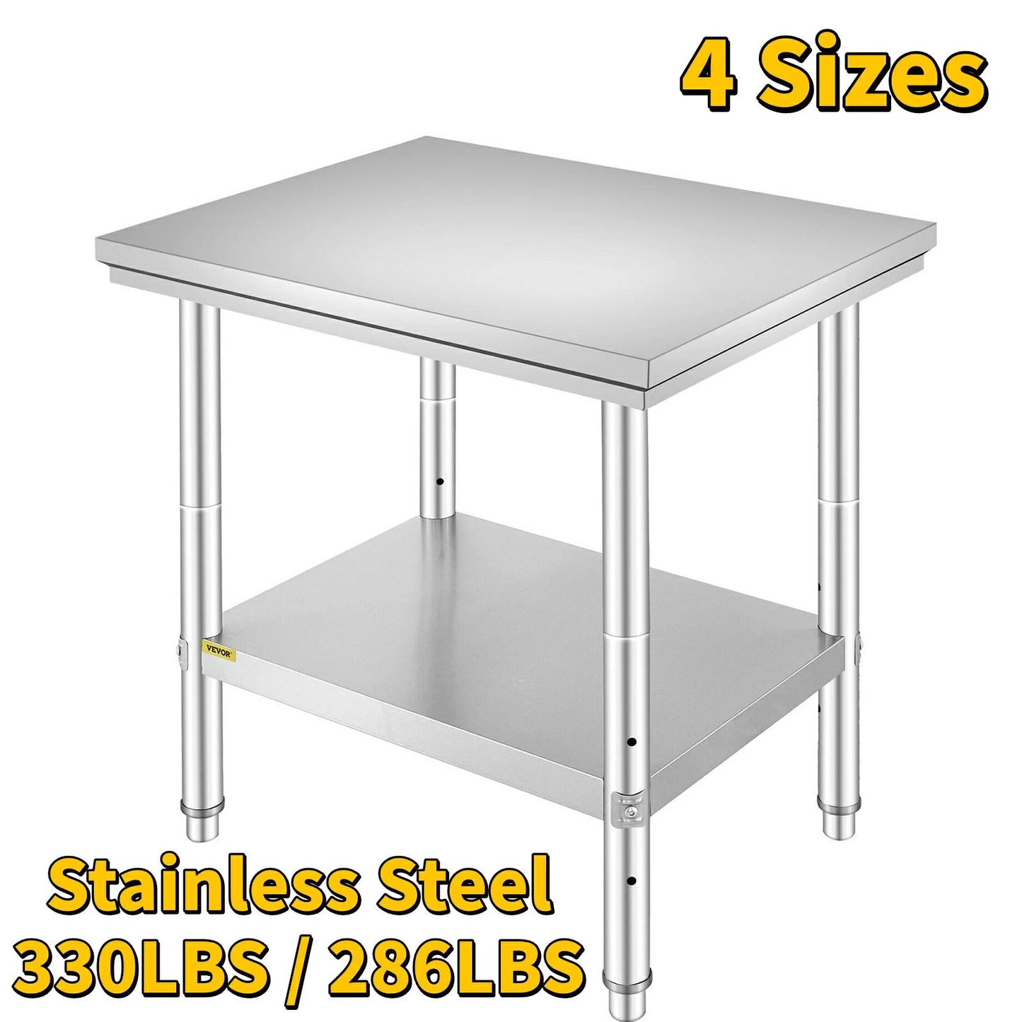 VEVOR Edelstahl Arbeitstisch 60 cm x 60 cm Essenszubereitung mit Aufkantung für die Zubereitung von Mahlzeiten, Nähen, Waschen, Basteln, Garagennutzung usw.