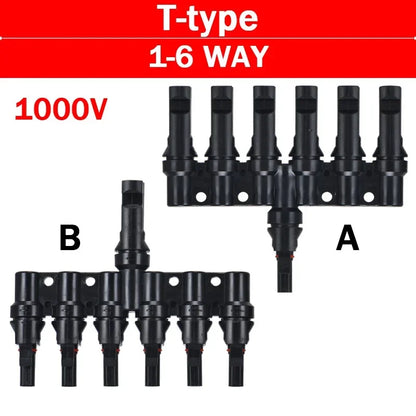 1/5 Sätze Photovoltaik-Solar-PV-Stecker IP67 Y/T Typ 30 A 1000 V 3-7-Wege-Zweig-Kit für PV/MC-Kabel 2,5/4/6 mm2 Batteriemodul
