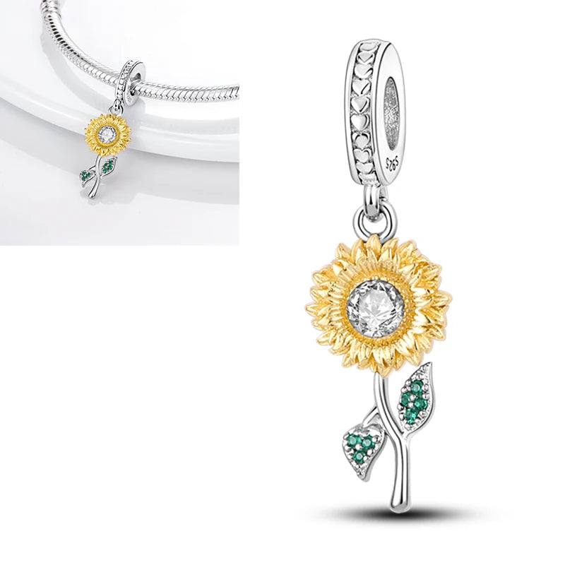 Charms aus 925er-Sterlingsilber, bunt, Sonnenblume, Hund, Jungen, Geschenkartikel, Schmetterling, Flugzeug, Erde, passend für Original-Anhänger, Schmuck, Make-up