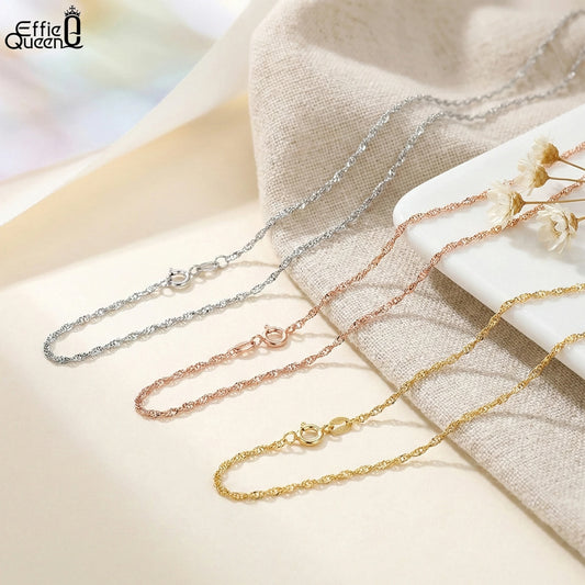 Effie Queen Charm S925 Silber 1,5 mm 14 Karat Gold Twisted Curb Rope Chain Choker Halskette Herren Damen Halskette Einfacher Schmuck SC02