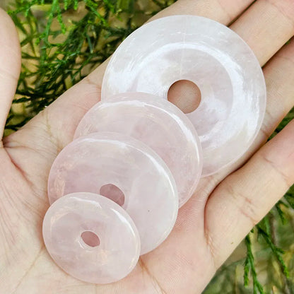 30 mm 40 mm 50 mm natürliche Donut-runde Rosenkristall-Quarz-Edelstein-Perlen, 1 Stück, für DIY-Pendant-Schmuckherstellungszubehör