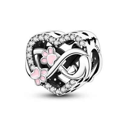 Bezaubernde herzförmige Perlen aus 925er-Sterlingsilber, Familie, Liebe, Tier, Fußabdruck, Charm-Armband, Halskette, passend für Frauen, DIY-Urlaubsgeschenke