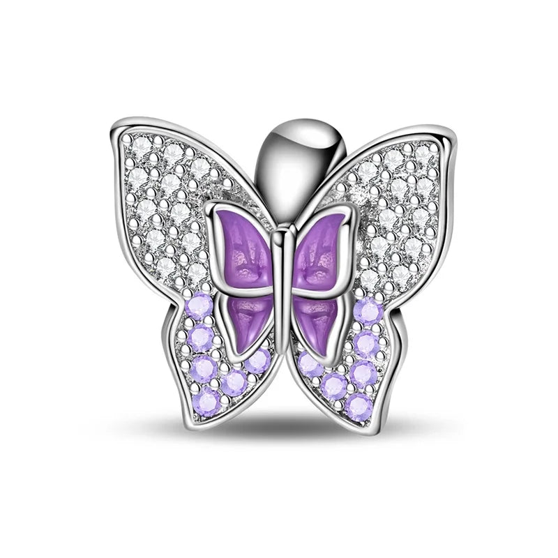 Lila Serie 925 Sterling Silber Traubenblüten Weinflasche Lebensbaum Tulpen Schnur-Dekoration Passend für DIY Armband Halskette Geschenk