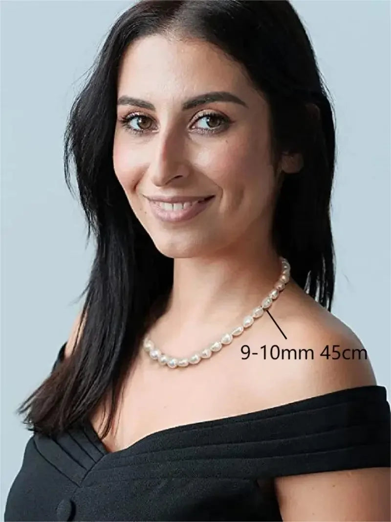 Barocke Perlenkette für Damen, 8–9 mm, 9–10 mm, AA-Qualität, Süßwasser-Zuchtperlen-Strang-Halskette mit Verschluss aus Sterlingsilber