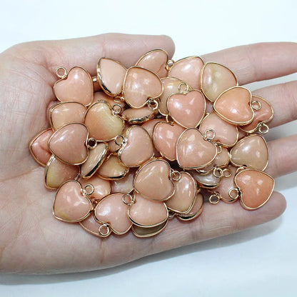 10 Stück Liebe Naturstein Amethyst Tigerauge Rosa Kristall Mischfarbe Stein Herz Anhänger für DIY Schmuck Halskette Exquisites Geschenk