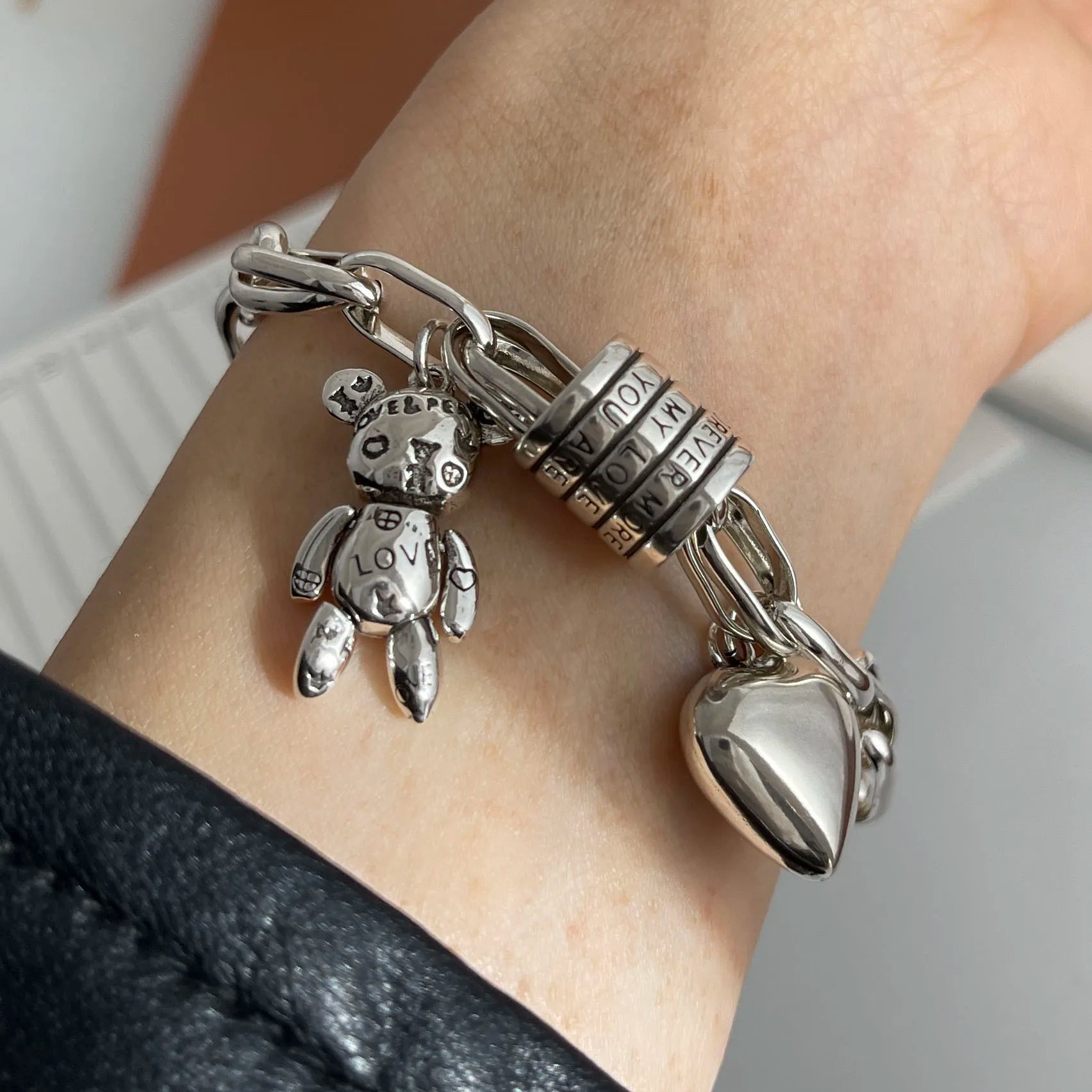 100 % massives 925er-Sterlingsilber-Retro-Armband für Damen und Herren, handgefertigtes Vintage-Herz-Armband, Geburtstagsgeschenk