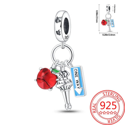 Kreativer Doppel-Charm aus 925er-Sterlingsilber, Eiffelturm, goldenes Herz, passend für DLY-Armbänder, Halsketten, Damen-Dating-Schmuck-Accessoires