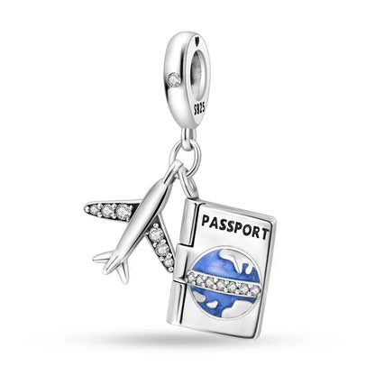 Reisepass-Charms aus 925er-Sterlingsilber, passend für Original-Armbänder, DIY-Flugzeug-Erde-Perlen für die Schmuckherstellung als Geschenk