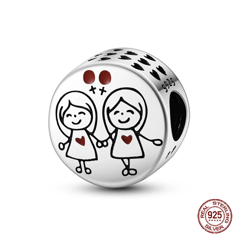 Charms aus 925er-Sterlingsilber, romantische Herz-Serie, Perlen, passend für Qikaola 925 Original-Armbänder, DIY-Schmuck zum Muttertag, Geschenke