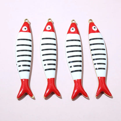 10 Stück 40x8mm Emaille Streifen Fisch Charms Anhänger Edelstahl DIY Schmuck Making Zubehör Erkenntnisse für Halsketten Ohrringe