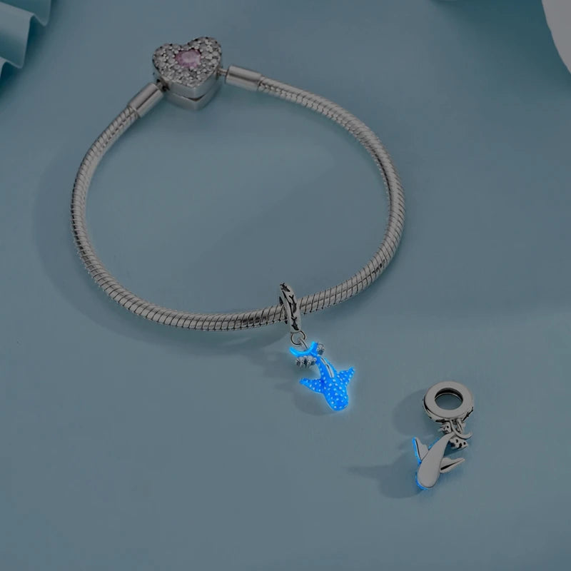 Original Charms Bead Anhänger 100 % 925 Sterling Silber Herz Delphin leuchtender Walhai Charm passend für Armband Armreif Schmuck Geschenk