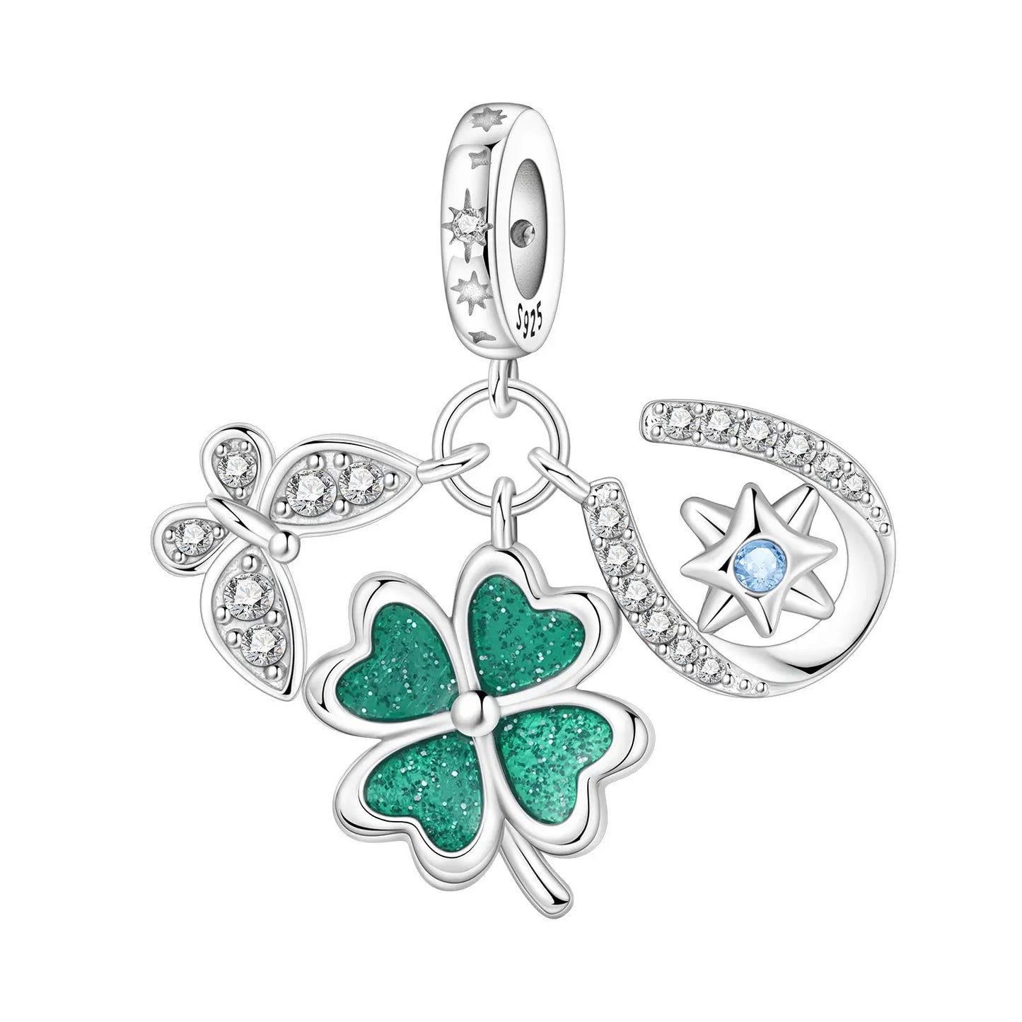 Glücksbringer aus 925er-Sterlingsilber mit vierblättrigem Kleeblatt, Hufeisenkrabbe, Marienkäfer-Zahlen-Charm, passend für DIY-Armbänder, Halsketten, Gesundheit, Glücksgeschenke