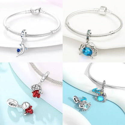 Heißer Verkauf 925 Sterling Silber Ozean Welt Serie Meeresschildkröte Seestern Kleine Krabbe Krake Charms Bead Fit 925 Armband DIY Schmuck