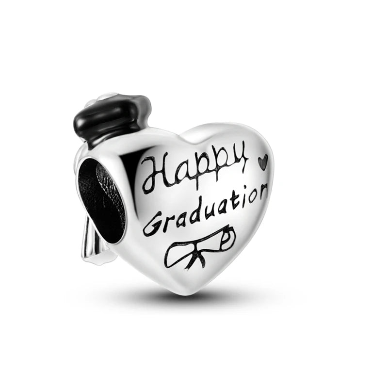 Graduation Series Original Charms Perlen Anhänger 925 Sterling Silber Blumen Kappe Herz Charms für Armband DIY Party Schmuck Geschenk