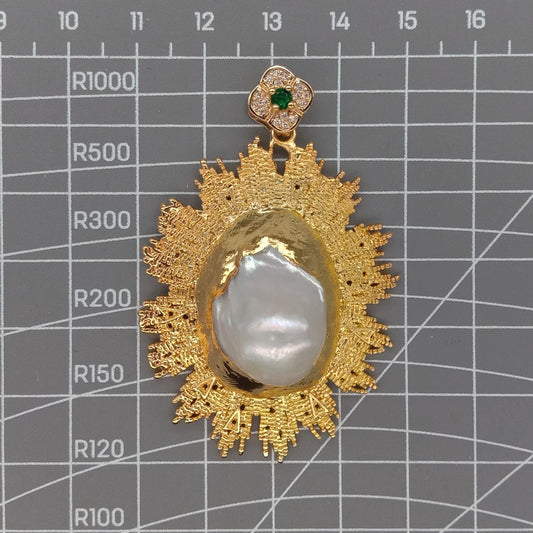 1 x weiße Süßwasser-Zuchtperle, vergoldeter Keshi-Anhänger für Halskette, Damenschmuck