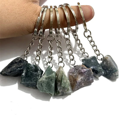 20 stücke Natürliche Raue Rohstein Kristall Quarz Schlüsselbund Frauen Männer Handtasche Hangle Auto Schlüssel Halter Raw Mineral Stein Schlüsselring schmuck