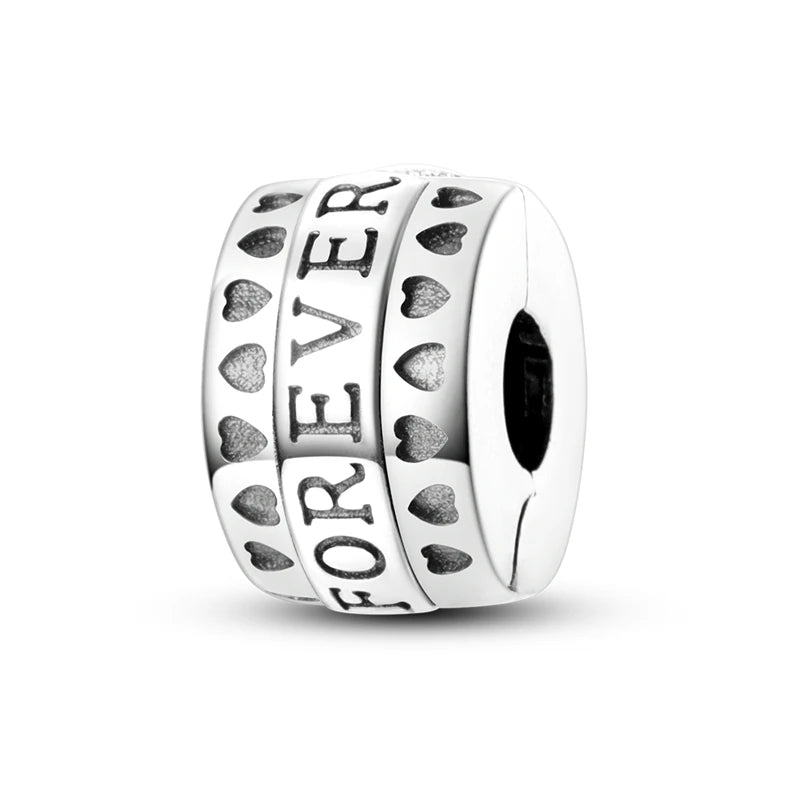 Silber-Charm, 925er-Sterlingsilber, Clip-Charms, Sicherheitsketten-Charm, CZ-Pavé, runde Clip-Perlen, passend für Original-Armbänder, Schmuckherstellung