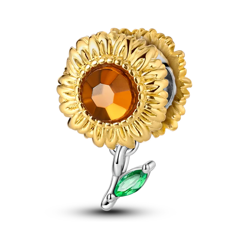 Gold-Serie, DIY-Charms, Original-Charms aus 925er-Sterlingsilber mit eingelegtem Zirkonium, Sonnen- und Leoparden-Anhänger, passend für Armbänder, Schmuck, Geschenkmarkierung