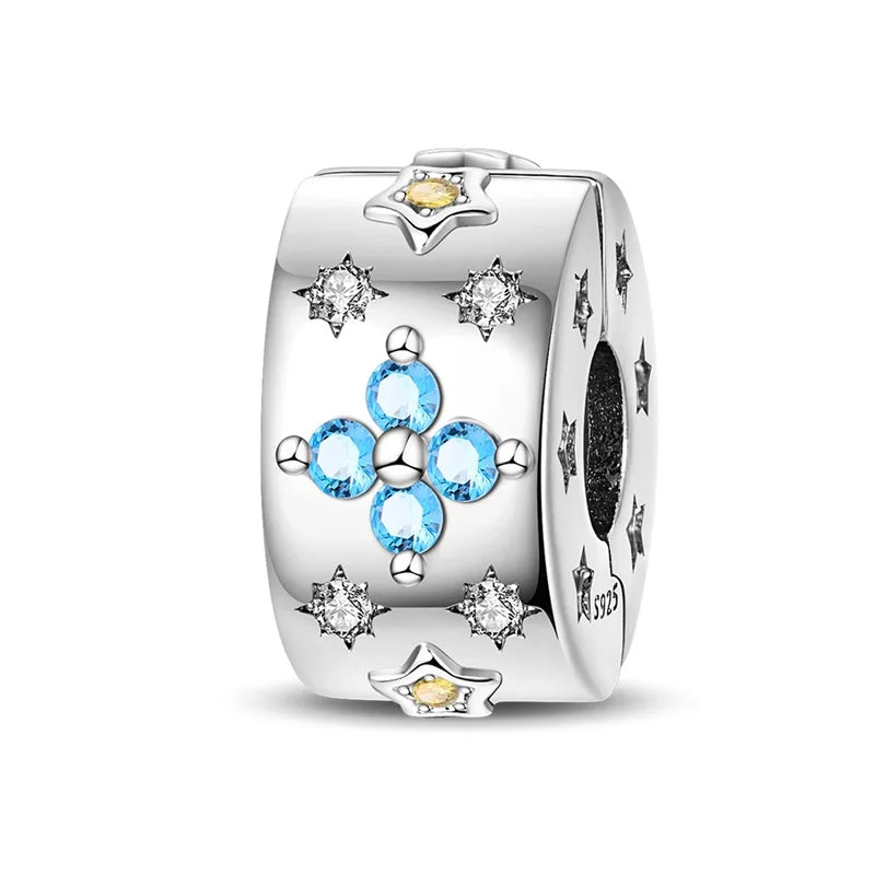 Exquisite Seestern-Perlen aus 925er-Sterlingsilber und vierblättriges Kleeblatt, baumelnder Charm für Armbänder und Halsketten, blaues romantisches Anhänger-Geschenk