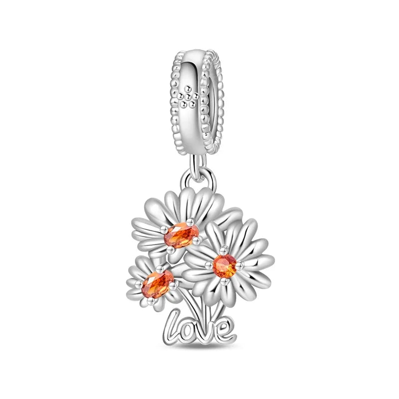 Kürbishaus-Perlen und Kuchen-Donut-Herzform aus 925er-Sterlingsilber, dreifach baumelnder Charm, passend für Armbänder, goldene orangefarbene Anhänger-Geschenke