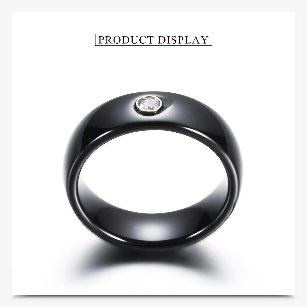 6MM Luxus Zirkon Keramik Ring Für Frauen Finger schmuck Zubehör Schwarz Weiß Farbe UNS Größe 6-9 wasserdicht Anti-fading