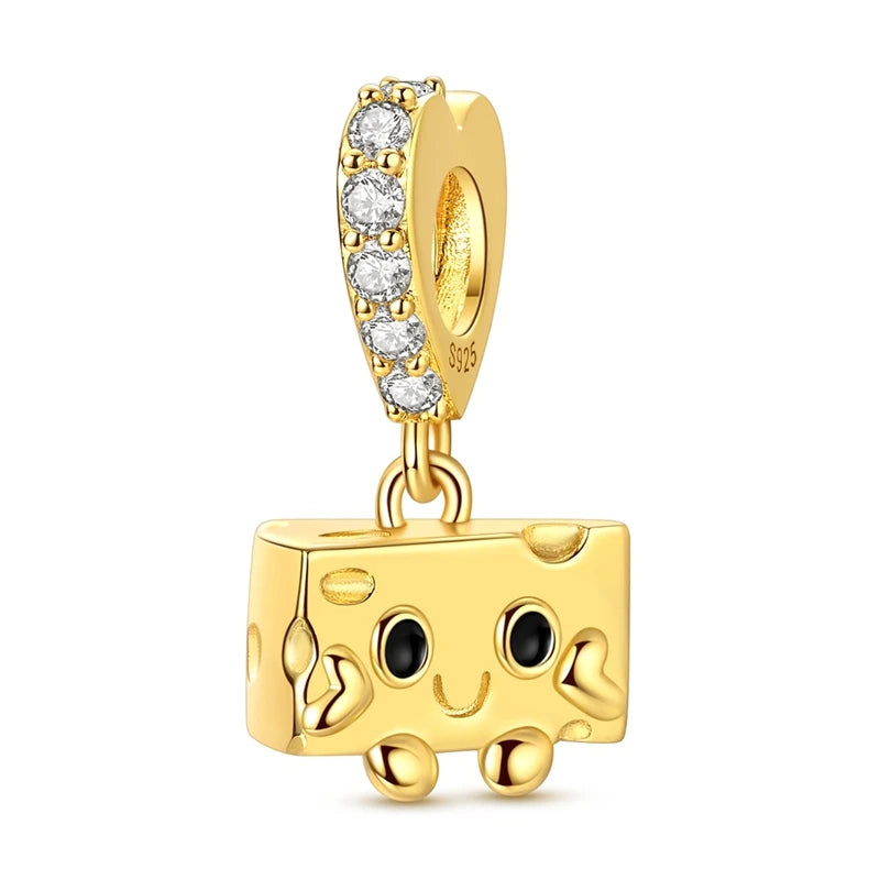 Goldfarbene Charms aus 925er Sterlingsilber, original goldene Sicherheitskette, runder Abstandshalter-Clip-Charm, DIY-Schmuck für Damen, Armband, Geschenk