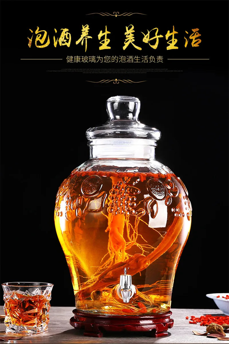 Leere dicke Glas-Enzym-Fass-Weinglas mit Wasserhahn Nicht-Bleiglas Obst traditionelle chinesische Medizin Alkohol flaschen 2,5 l