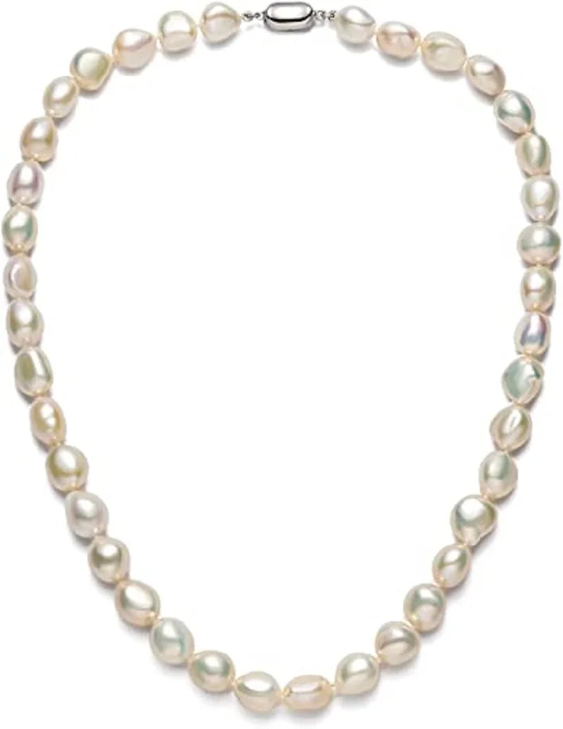 Barocke Perlenkette für Damen, 8–9 mm, 9–10 mm, AA-Qualität, Süßwasser-Zuchtperlen-Strang-Halskette mit Verschluss aus Sterlingsilber
