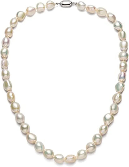 Barocke Perlenkette für Damen, 8–9 mm, 9–10 mm, AA-Qualität, Süßwasser-Zuchtperlen-Strang-Halskette mit Verschluss aus Sterlingsilber