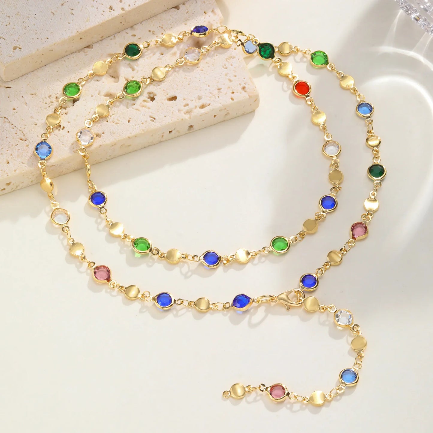 Lange Y-förmige Halskette, mehrfarbige Steinperlenkette Y2K-Halskette für Frauen, handgefertigter Boho-Sommerschmuck