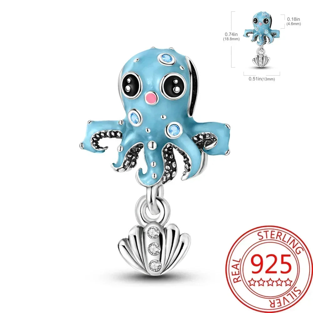 Charms-Anhänger aus 925er-Sterlingsilber mit blauen Ozean-Serie, passend für das DIY-Armband der Marke, Damenschmuck, Geschenke für Freundin