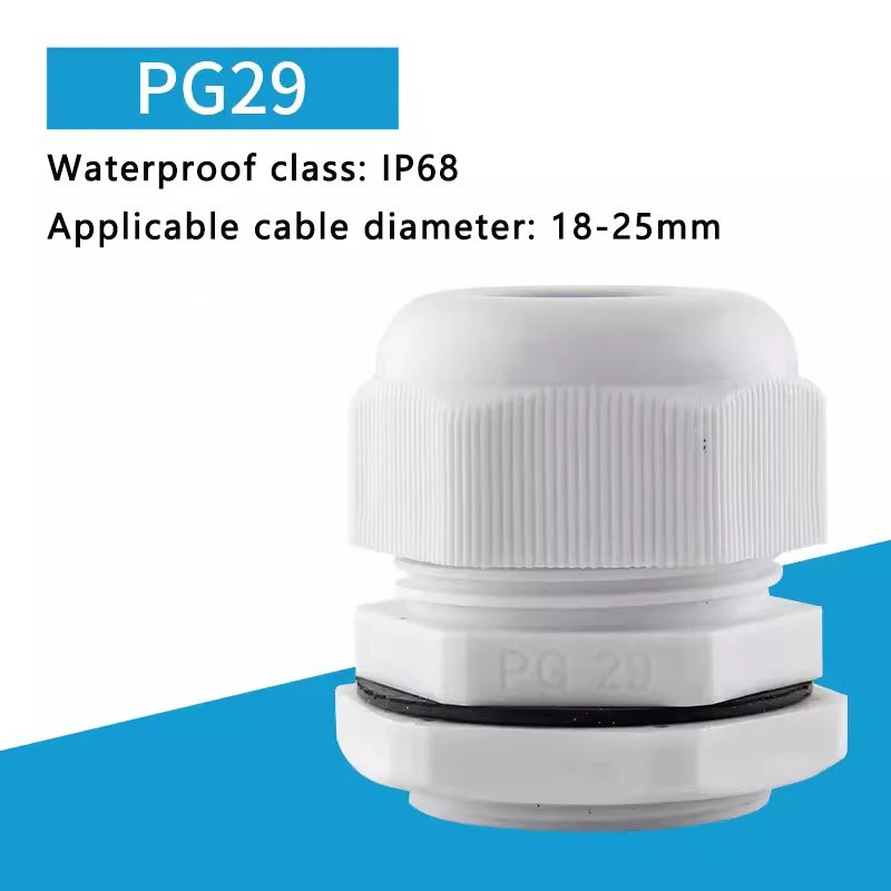 PG7-PG36 Kabelverschraubung, Kabeleingang, IP68, wasserdicht, weißes Nylon-Kunststoff-Anschlussstück